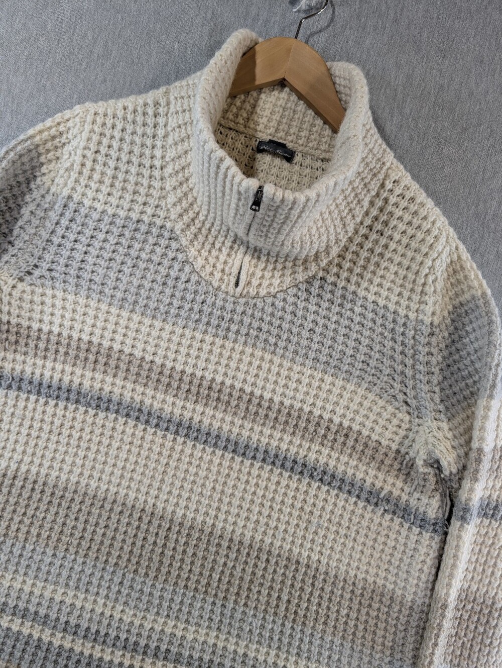 Eddie Bauer Heavy Waffle Knit Sweater Women's Large Cream Lambswool Camel Hair